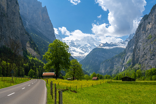 Beautiful landscape of Switzerland with road in Alps