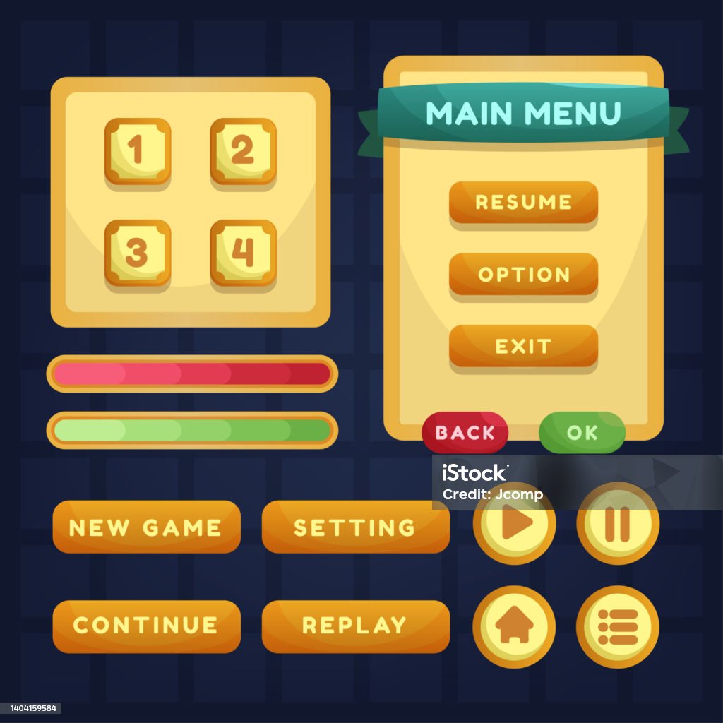 Button Set Designed Game User Interface For Video Games Computers Stock ...