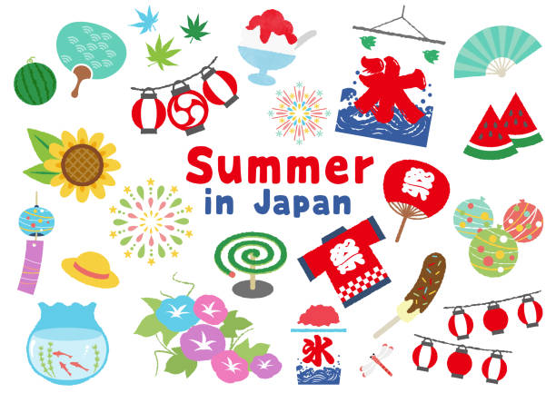 illustrations, cliparts, dessins animés et icônes de japon clip arts d’été - produit culturel