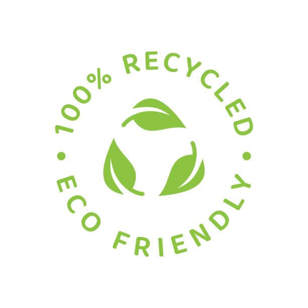 100% recycled vector label Eco friendly green seal paper recycle stock illustrations