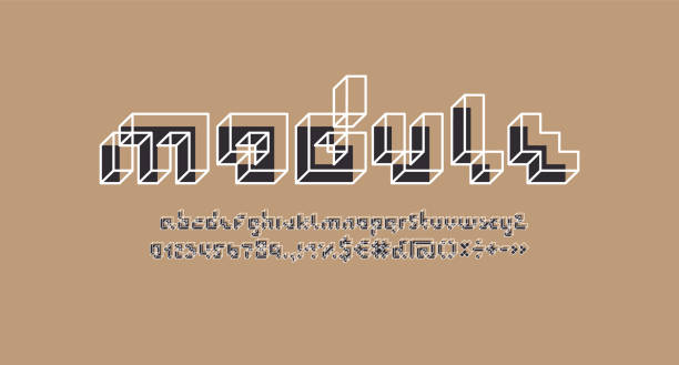 ilustrações, clipart, desenhos animados e ícones de fonte do módulo, alfabeto feito na linha 3d estilo, ilustração vetorial 10eps - letter b