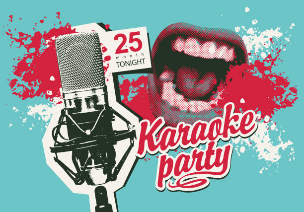 ilustrações, clipart, desenhos animados e ícones de banner para festa karaokê com uma boca cantando - nightclub singer