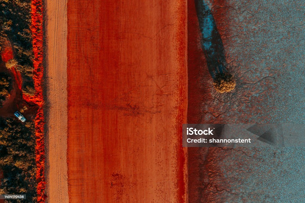 Red Sand Beauty The red earth meets the tidal waters Aerial View Stock Photo