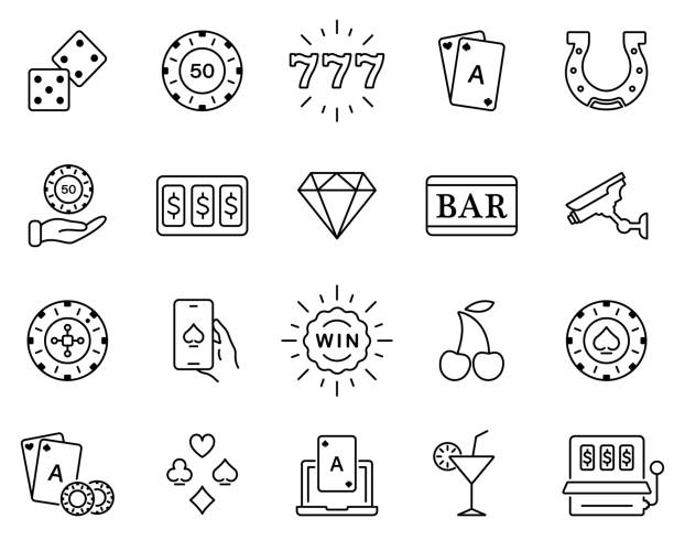 illustrazioni stock, clip art, cartoni animati e icone di tendenza di casino poker betting chip outline sign. gioca a gambling card pictogram. poker casino gamble gioco black line icona. bet lottery jackpot 777 in vegas flat symbol. illustrazione vettoriale isolata - las vegas immagine