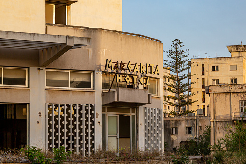 Varosha, Northern Cyprus-June 11, 2022-Abandoned buildings in the old beach resort of Varosha, Famagusta