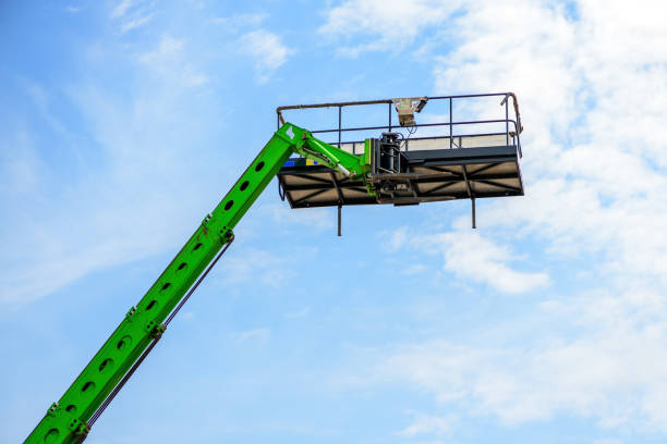istock Forklift basket, industrial equipment from low angle view 1404173532