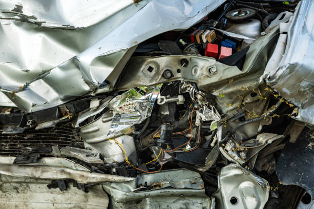 istock Crushed and damaged car after traffic accident 1404173536
