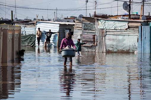 Langa Township, Cape Town, South Africa. 15 June 2022. Residents of Langa township near Cape Town had their shack homes flooded during days of heavy rainfall. Many residents had to evacuate homes.