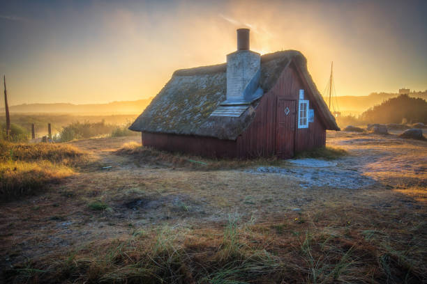 Fisher Hut during sunrise in summer stock photo