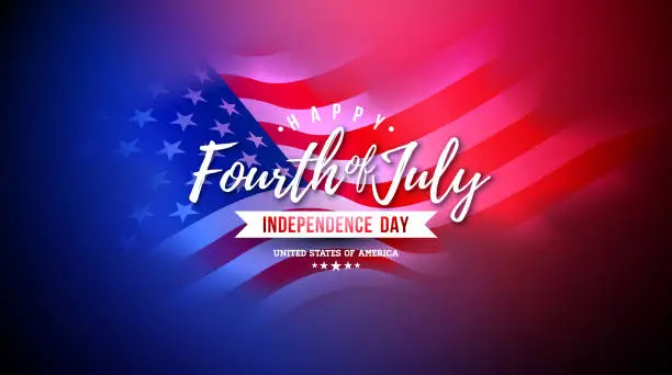 Vector illustration of Fourth of July Independence Day of the USA Vector Illustration with American Flag And Typography Letter on Red and Blue Background. National 4th of July Celebration Design for Banner, Greeting Card, Invitation or Holiday Poster.