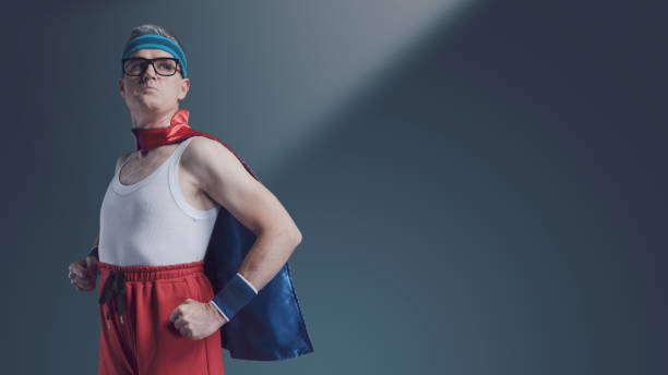 istock Funny confident superhero with glasses portrait 1404178286