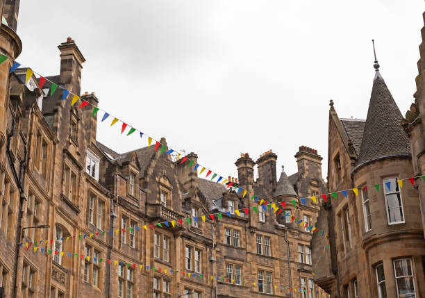 istock colored flags on the streets of Great Britain 1404180007