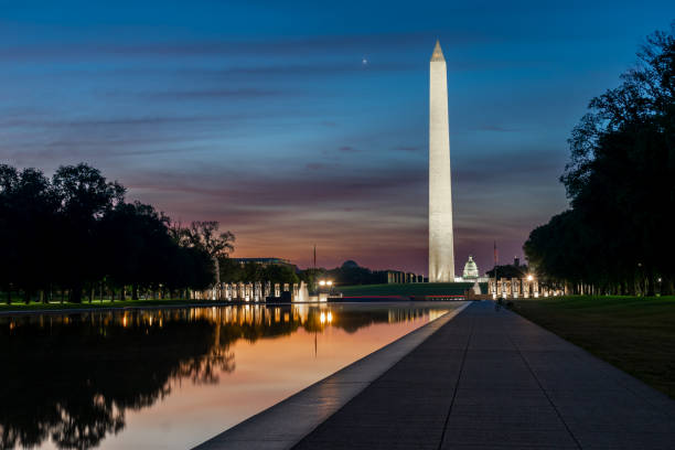 World War II Memorial Reflected in the Reflecting Pool With Washington Monument and US Capitol In the Background