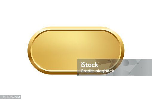 istock Gold ellipse button with frame vector illustration. 3d golden glossy elegant oval design for empty emblem, medal or badge, shiny and gradient light effect on plate isolated on white background 1404182363
