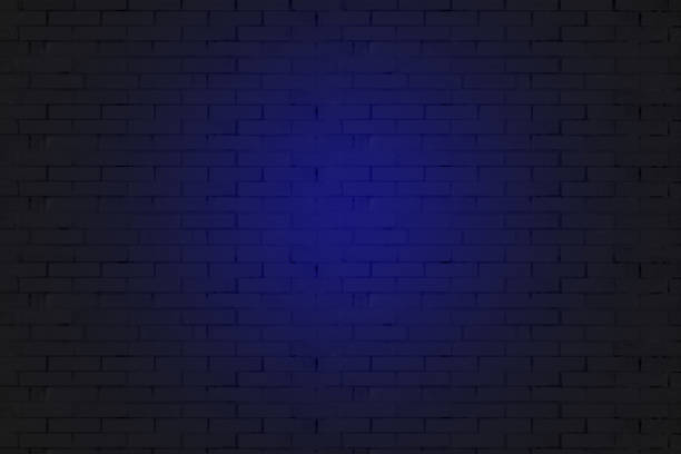 istock the black brick wall is natural, with neon blue light 1404182478