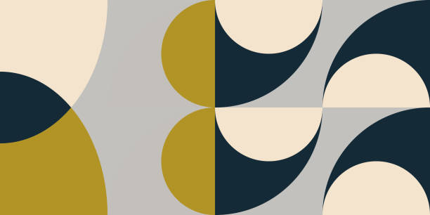 ilustraciones, imágenes clip art, dibujos animados e iconos de stock de patrón vectorial abstracto geométrico sin costuras con círculos, rectángulos y cuadrados en estilo retro bauhaus. fondo gráfico de formas simples de color pastel. - simplicity rectangle circle shape