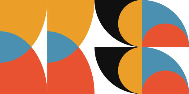ilustraciones, imágenes clip art, dibujos animados e iconos de stock de patrón vectorial abstracto geométrico sin costuras con círculos, rectángulos y cuadrados en estilo retro bauhaus. fondo gráfico de formas simples de color pastel. - simplicity rectangle circle shape
