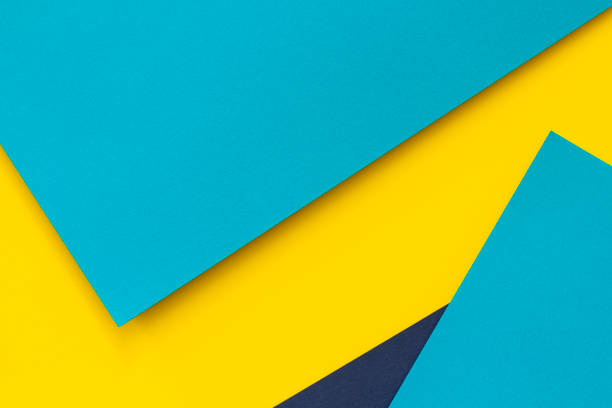 istock Abstract color papers geometry flat lay composition background with blue and yellow tones 1404185644