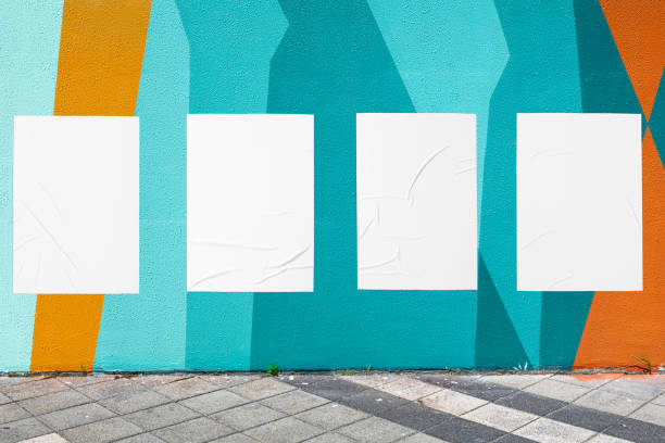 istock geometrical wall and four white glued wrinkled poster templates 1404186832
