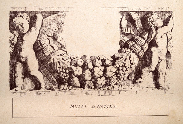 Architectural decoration, Cherubs holding a garland, Musee de Naples, Architecture design vector art illustration
