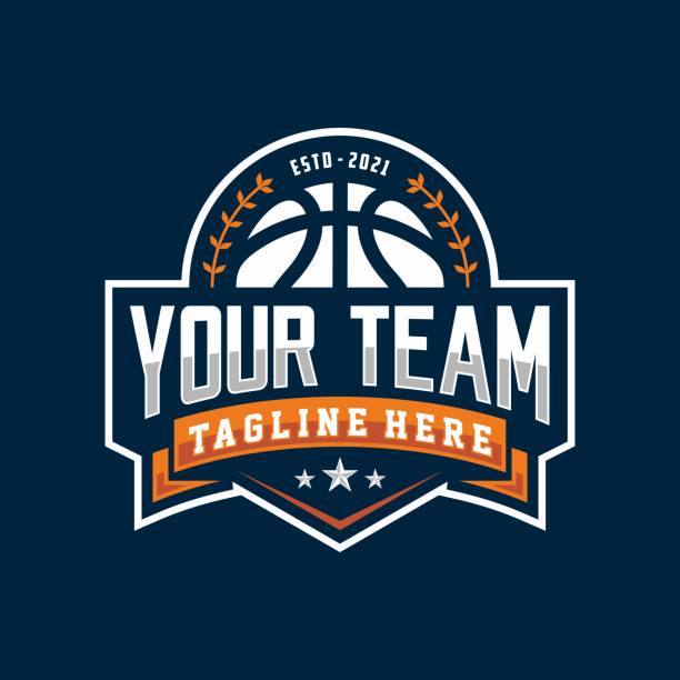 ikona basketbalového klubu. znak basketbalového klubu, šablona na tmavém pozadí - sportovec pojem stock ilustrace