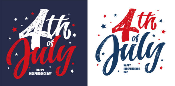 text 4th of july. independence day vector lettering typography for postcard, card, banner. us military armed forces typography concept . national poster design - fourth of july stock illustrations