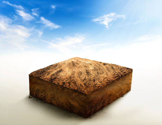 istock 3D Illustration, cubical soil ground cross section with Empty dry soil, land plot for housing construction project, ground ecology. 1404193406