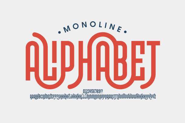 Monoline style font design Monoline style font design, set of alphabet letters and numbers vector illustration calligraphy stock illustrations