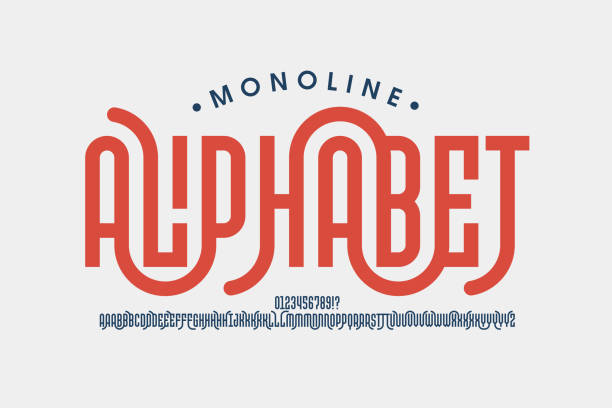 Monoline style font design Monoline style font design, set of alphabet letters and numbers vector illustration steampunk stock illustrations