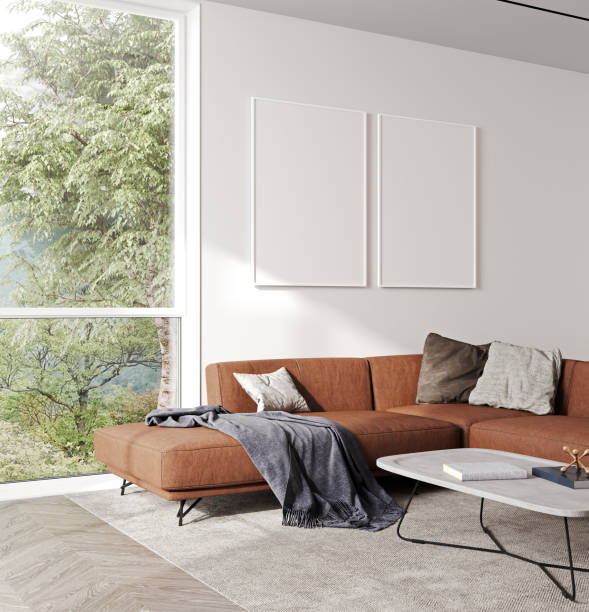 istock mock up poster frames in modern interior background, living room, Scandinavian style, 3D render, 3D illustration 1404197242