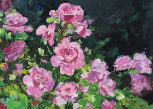 istock Pink roses gouache painting. Gouache drawing on watercolor paper. 1404197441