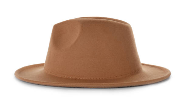 istock Stylish beige hat isolated on white. Trendy headdress 1404197633