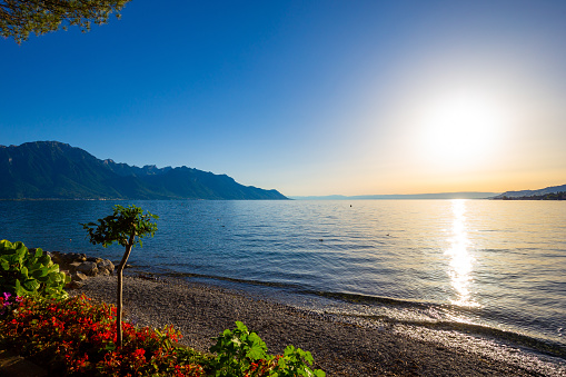 Mountains and Lake Geneva in Montreux, Switzerland, 2022