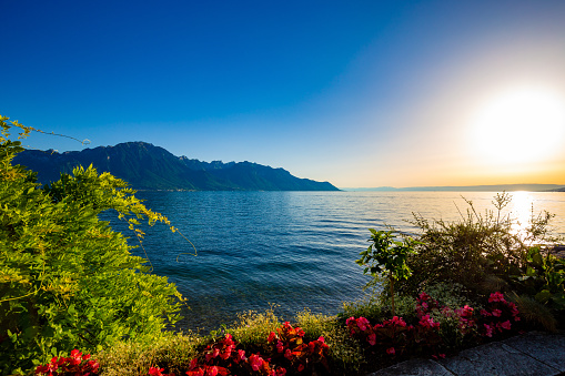 Mountains and Lake Geneva in Montreux, Switzerland, 2022
