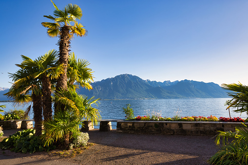 Montreux is a town on the shoreline of Lake Geneva at the foot of the Alps in Switzerland
