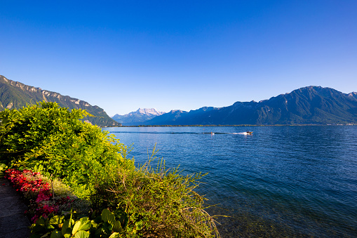 Waterskiing on Lake Geneva in Montreux, Switzerland, 2022