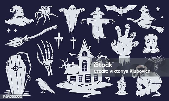 istock Halloween set holiday elements for graphic design 1404200223