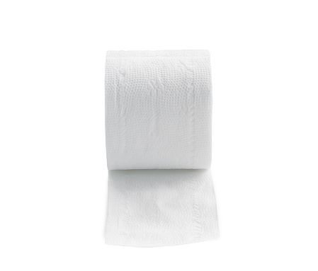 Single roll of white tissue paper or napkin is isolated on white background with clipping path.