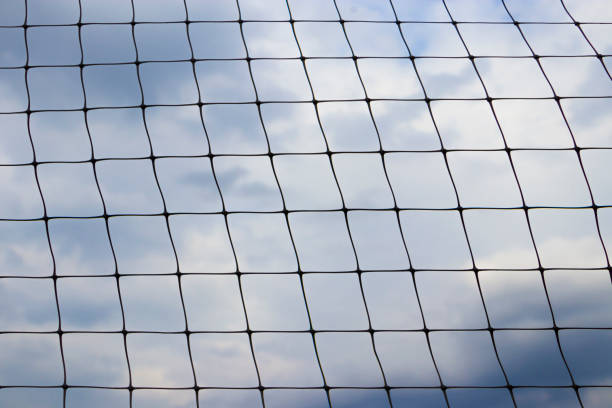 istock View of the sky through the mesh fence. 1404202105
