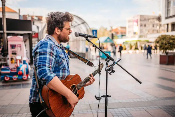 Photo of Guitar Player On A City Square