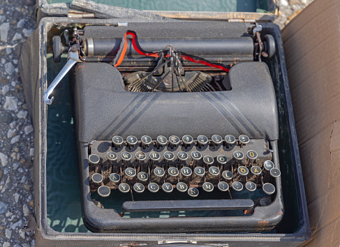 Old Black Typewriter Machine in Box German Keyboard