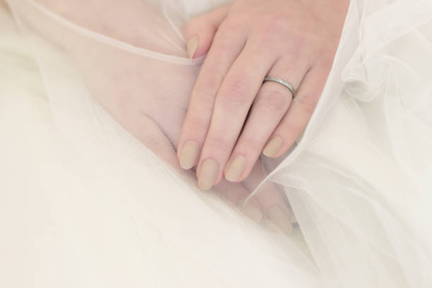 istock wedding manicure with false beige matte long nails 1404203988