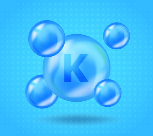 istock Realistic mineral K Potassium design. Vitamin complex design for beauty, cosmetic, heath advertising. 3D Mineral K Potassium drop pill capsule. 1404206319