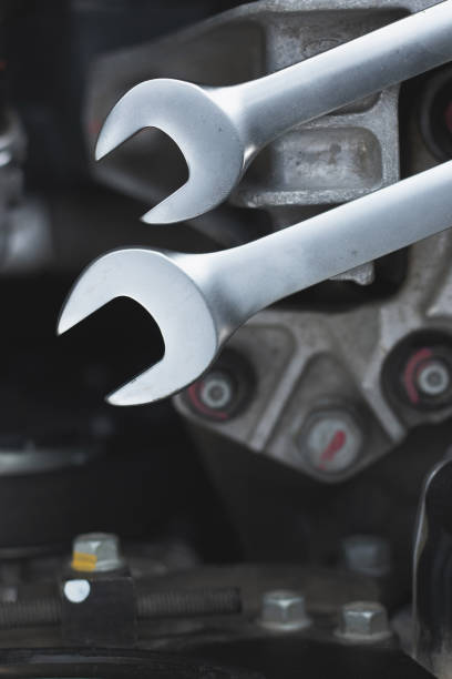 istock Wrenches lie on the engine of the car in the engine compartment. 1404206992