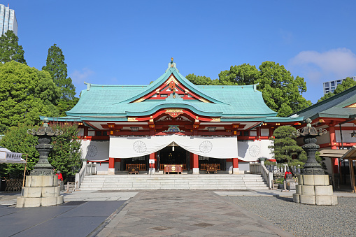 Nagahama, Shiga Prefecture, Japan. Nov 21, 2023. A Torii gateway, a traditional Japanese gate, found at the entrance of a Shinto shrine.
