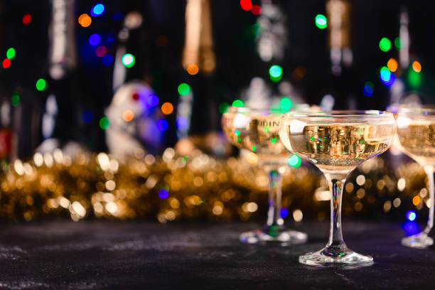 istock Champagne glasses on a dark background. 1404209798