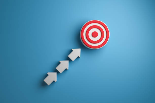istock 3d volumetric target and arrows on a blue background top view. 1404209804