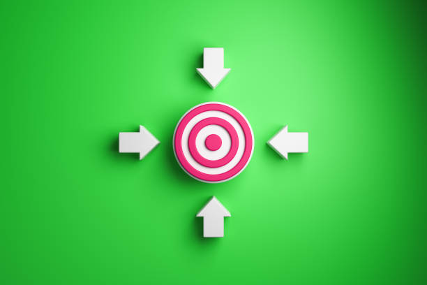 3d volumetric target and arrows on a green background top view. 3D rendering.