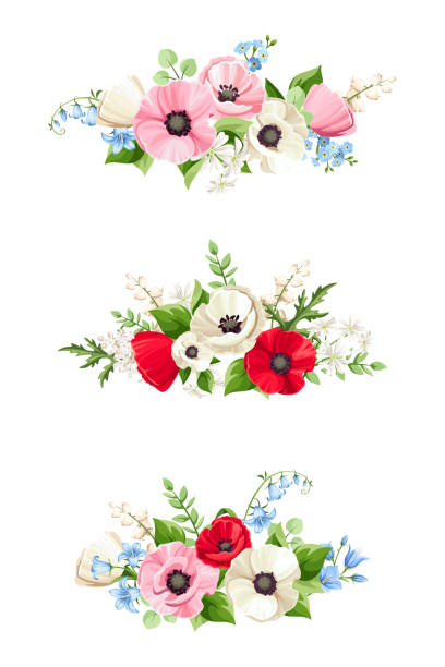ilustrações, clipart, desenhos animados e ícones de buquês de flores coloridas. conjunto de ilustrações vetoriais - campanula flower design ornamental garden