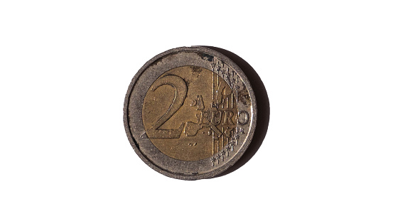 2 euro coin on a white background (close up)